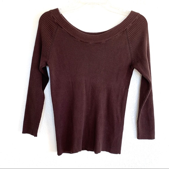 Monroe & Main Brown Silk Ribbed Fitted Sweater Top - Picture 1 of 6